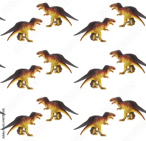 Toy Dinosaur t-rex creative seamless pattern on white background. Minimal abstract concept for school and kids.
