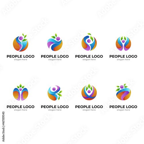 physiotherapy health logo template collection, healthy people logo set