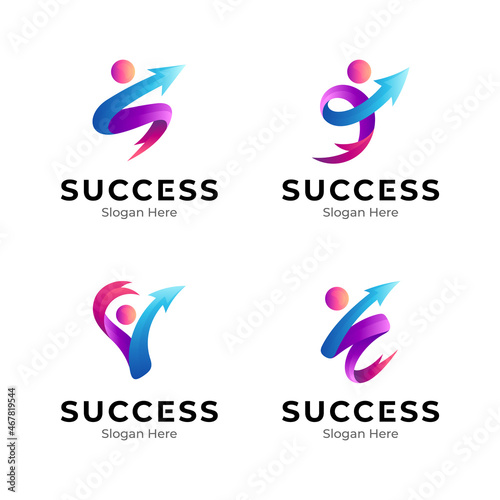 people with arrow logo template set, collection of human vector icon