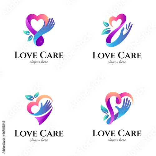 hand care logo template set  health heart logo collection