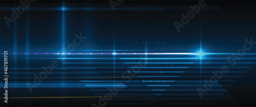 Vector abstract line pattern, digital hi tech technology design and light effect. High speed movement and connection, dark blue background. Illustration futuristic, communication, cyberspace concept.
