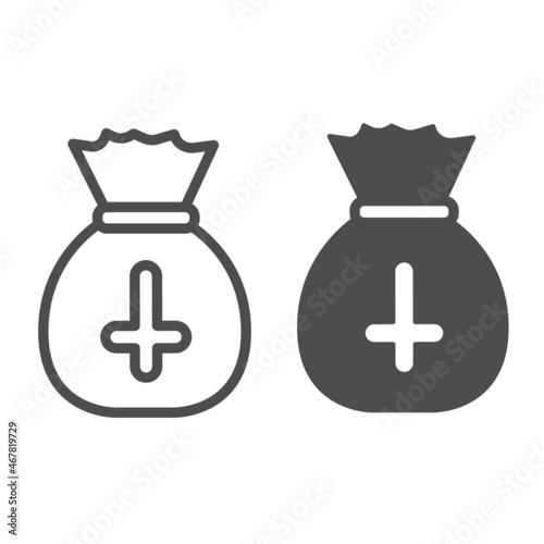 Sack with an inverted cross, haloween line and solid icon, halloween concept, upside down cross vector sign on white background, outline style icon for mobile concept and web design. Vector graphics. photo