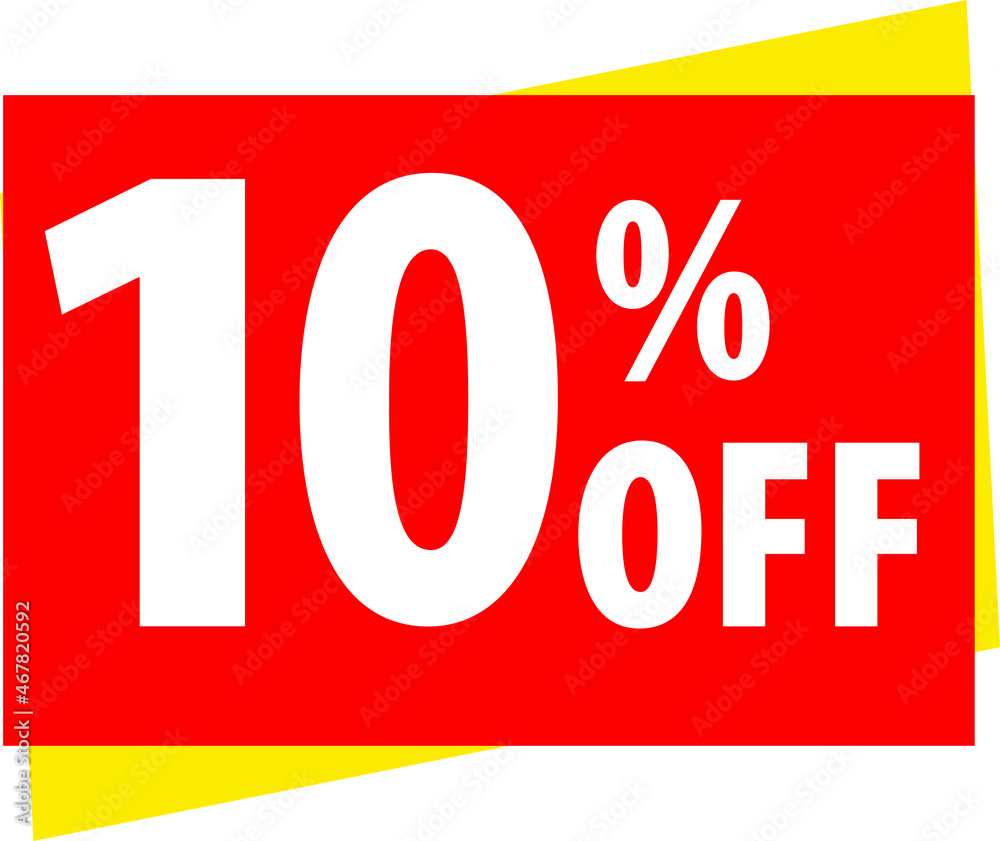 Red and yellow image written 10% (percent) off. Ideal for businesses that want to publicize any promotion, discount or sale..