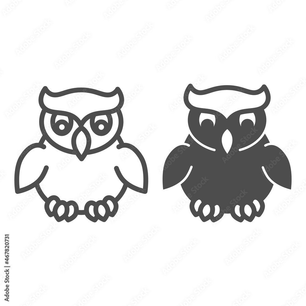 Owl, halloween, spooky bird, dark mascot line and solid icon, halloween concept, night bird vector sign on white background, outline style icon for mobile concept and web design. Vector graphics.