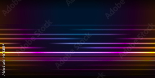 Colorful neon laser lines with reflection. Abstract rays technology retro background. Futuristic glowing vector minimal design