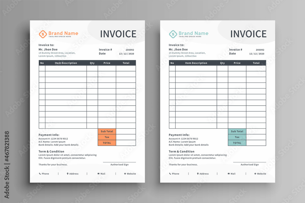 two color invoice template