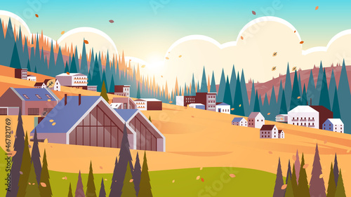 residential houses area ski resort in autumn season landscape background