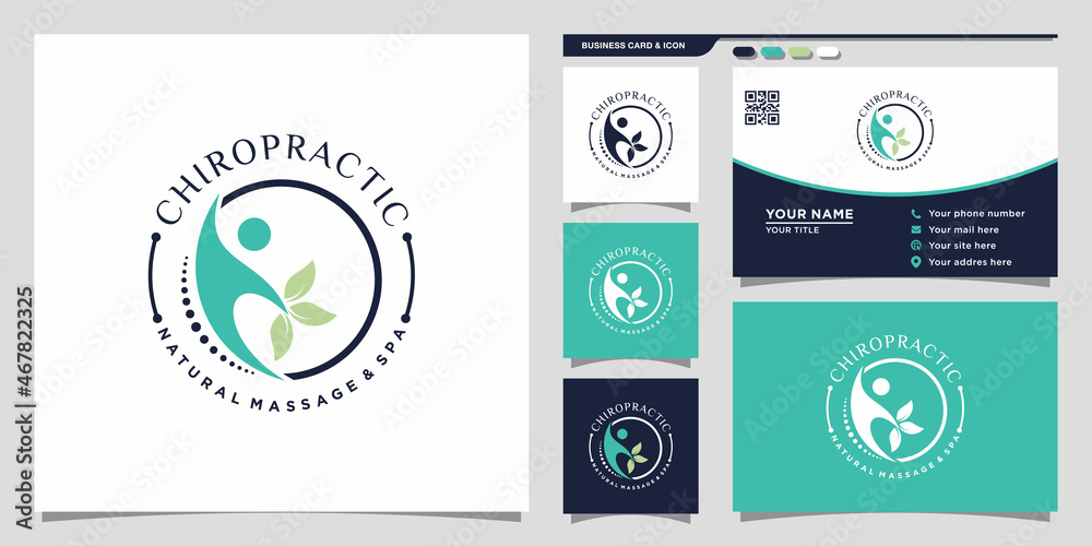 Naklejka premium Chiropractic logo with circle concept and business card design Premium Vector
