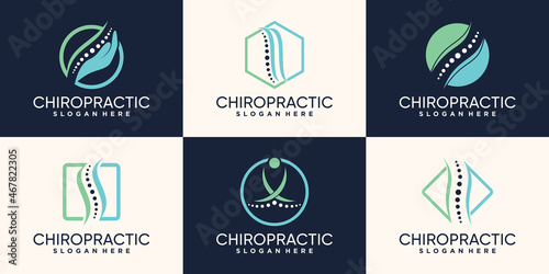 Set bundle of chiropractic logo design with creative unique concept Premium Vector