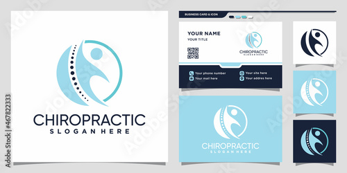Chiropractic logo design template with business card design Premium Vector