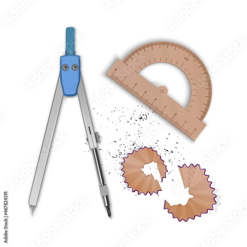 Tools of Drawing Compass Pencil and Ruler icon, Vector illustration