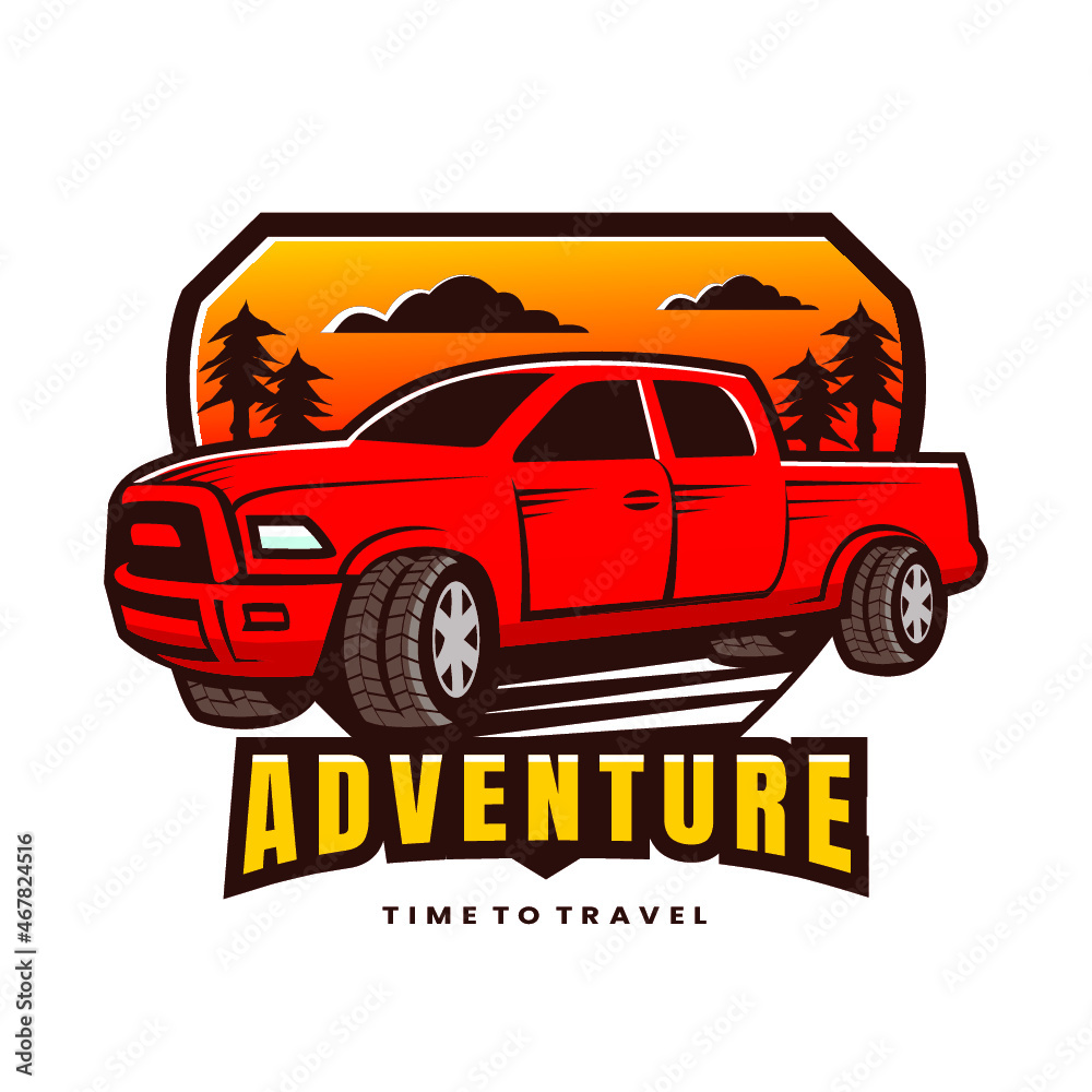 Adventure logo red car mascot, classic logo adventure Adventure logo red car mascot, classic logo adventure