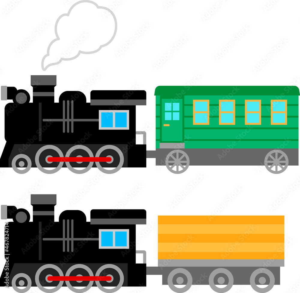 客車や貨車を連結した蒸気機関車
