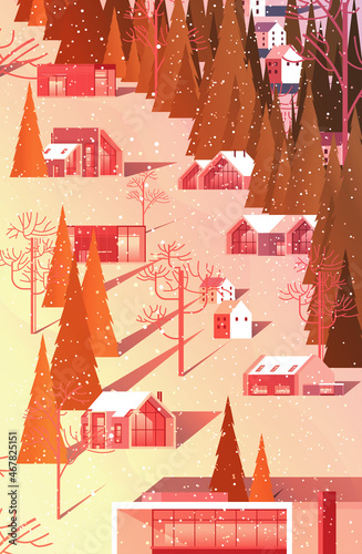 snow covered buildings in winter season residential houses area ski resort concept new year and christmas celebration