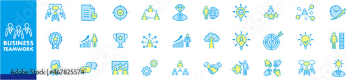 Business teamwork, work group, human resources, and team building icon set. 