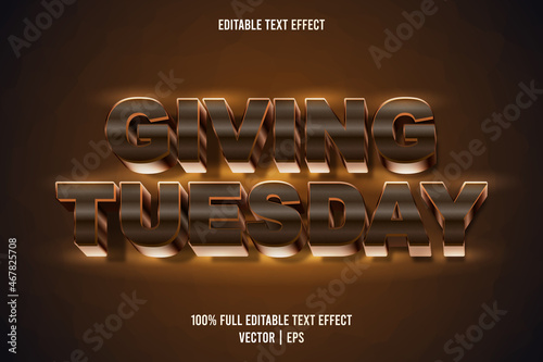 Giving tuesday editable text effect metallic bronze style