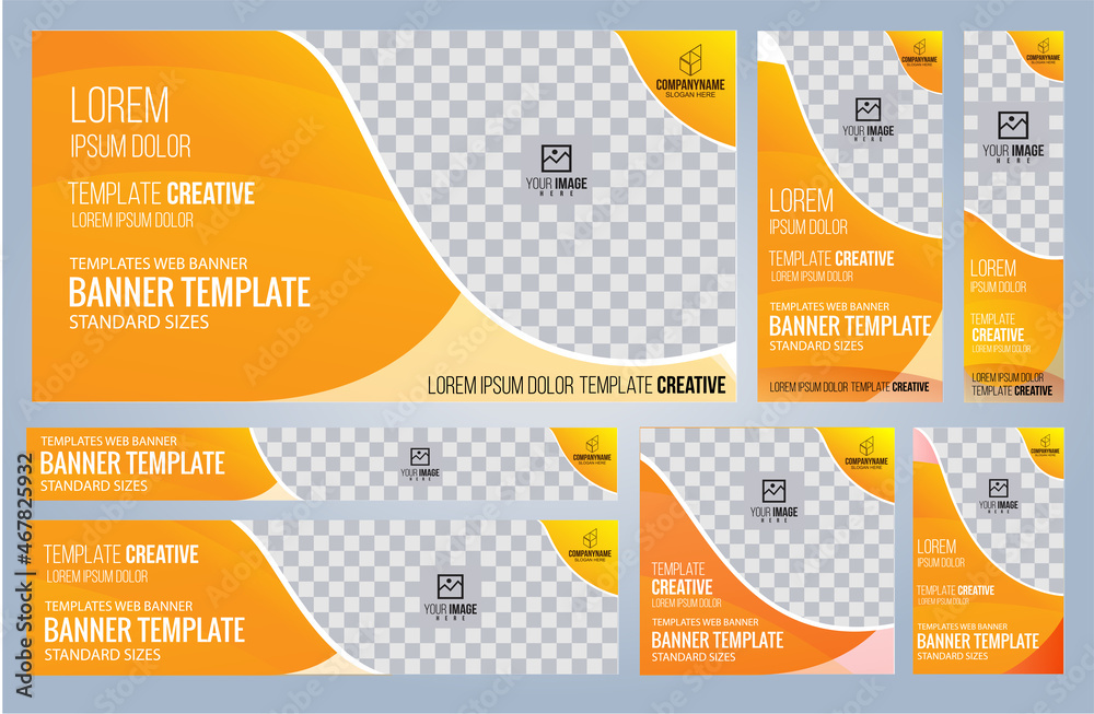Naklejka premium Set of Yellow and Black Web banners templates, Coverpage Standard sizes with space. Vector illustration