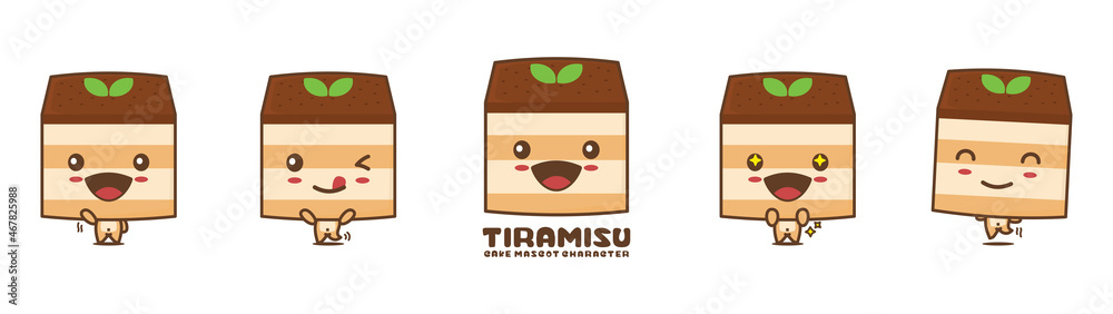 funny tiramisu cartoon mascot, sweet cake vector illustration, with different facial expressions and poses funny tiramisu cartoon mascot, sweet cake vector illustration, with different facial expressions and poses