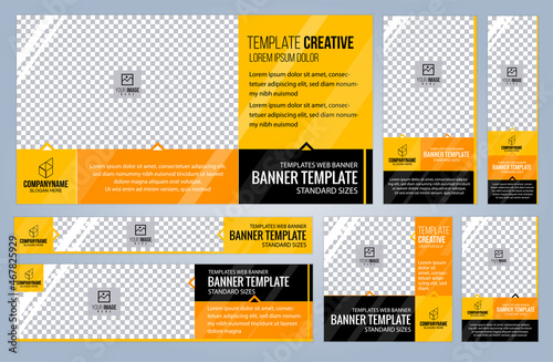 Set of Yellow and Black Web banners templates, Coverpage Standard sizes with space. Vector illustration