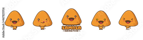 cute samosa cartoon mascot, traditional indian food vector illustration, with different facial expressions and poses