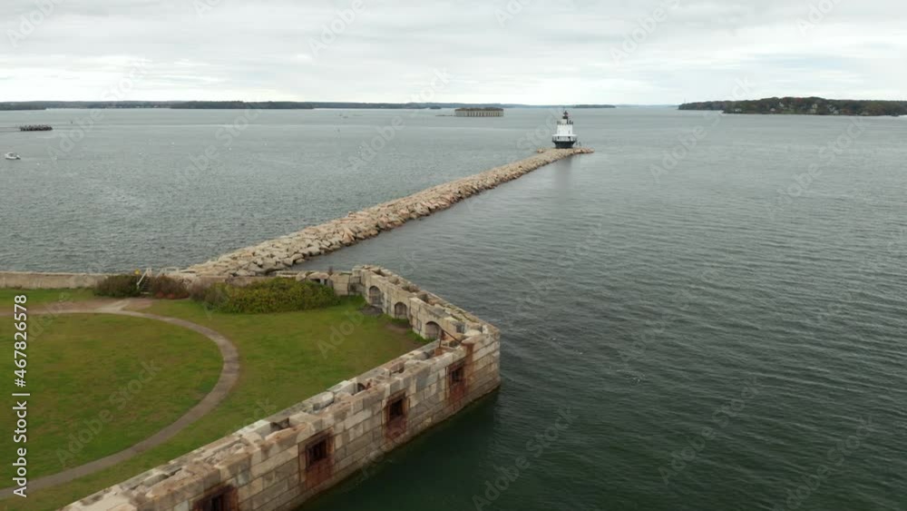 Gorgeous aerial view of a Lighthouse on Casco Bay near Fort Preble, Maine. Gorgeous aerial view of a Lighthouse on Casco Bay near Fort Preble, Maine.