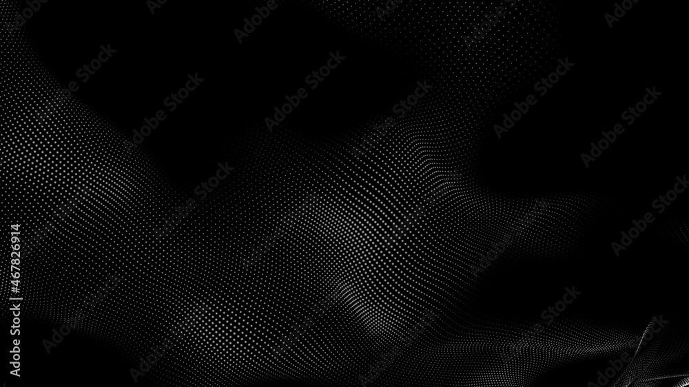 Dot white black wave technology texture background. Abstract big data digital concept. 3d rendering.