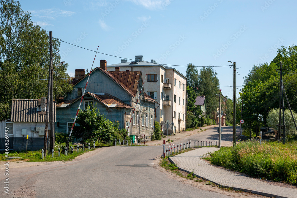 View of Lenin Street and Railway Railway in Sortavala in the Republic of Karelia in Russia