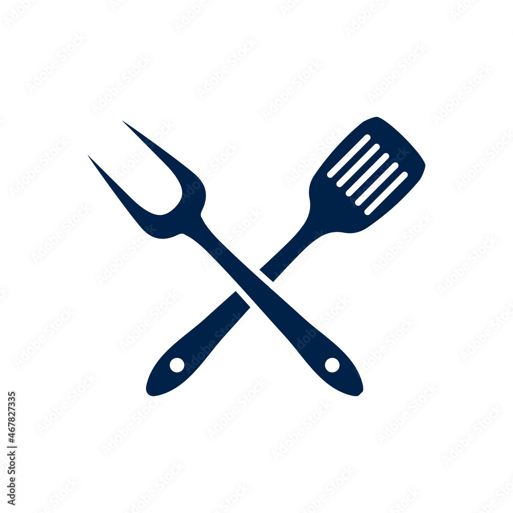 BBQ or grill tools icon in flat design. Barbecue fork sign isolated symbols on white background. Simple silhouette BBQ tools. Logo. Vector illustration. BBQ or grill tools icon in flat design. Barbecue fork sign isolated symbols on white background. Simple silhouette BBQ tools. Logo. Vector illustration.