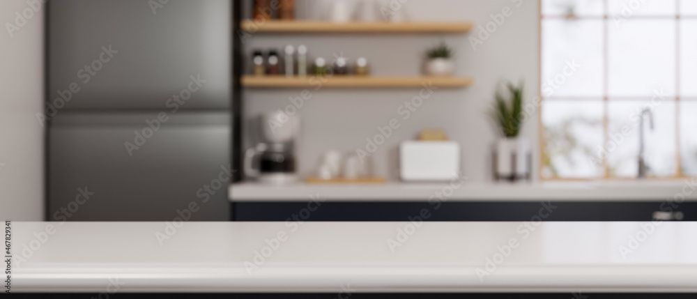 Copy space on luxury granite kitchen counter top in modern kitchen interior background. Copy space on luxury granite kitchen counter top in modern kitchen interior background.