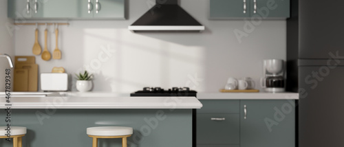 Modern contemporary kitchen interior design with montage space on kitchen island