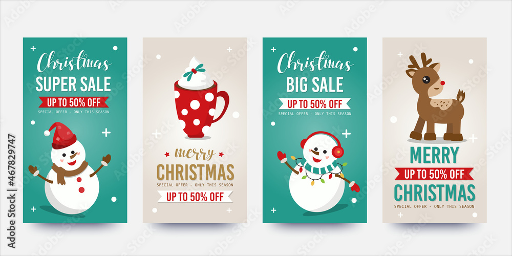  Christmas template for social media stories. Vector illustration.