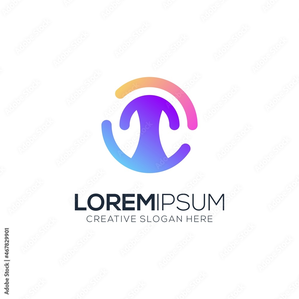 Fototapeta premium technology logo letter T with circle gradient colorful