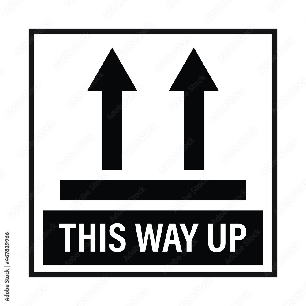This way up package sticker icon vector. Upward packaging logo sign for