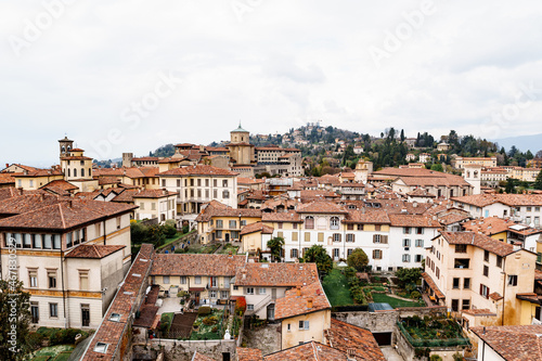 Courtyards of an old houses in Bergamo. Top view