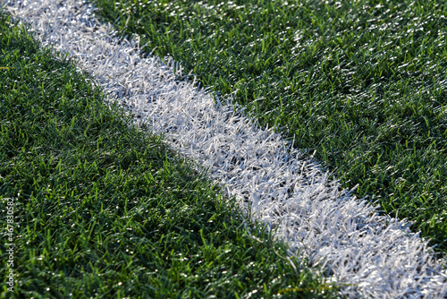 White line on the grass of sporting stadium