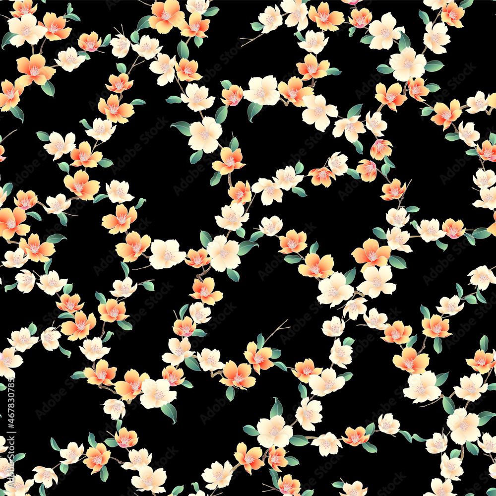 Cute Japanese cherry blossom seamless pattern, Cute Japanese cherry blossom seamless pattern,