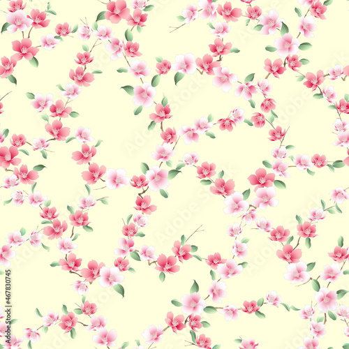 Cute Japanese cherry blossom seamless pattern,