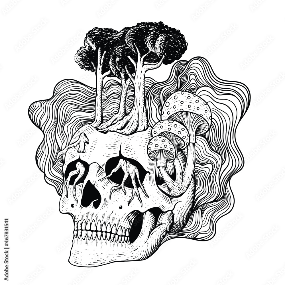 Mushroom And Skull Tattoo Drawings