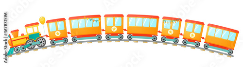 Kids train toy in cartoon style. Vector illustration isolated on white background.