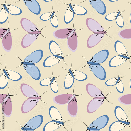 Seamless pattern - stylized moths - graphics. Summer, insects, unbearable ease of life. Wallpapers, textiles, packaging