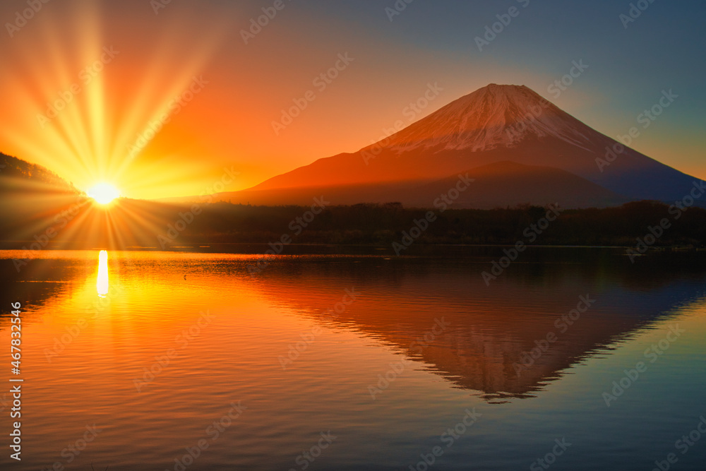 富士山と太陽光線合成 富士山と太陽光線合成