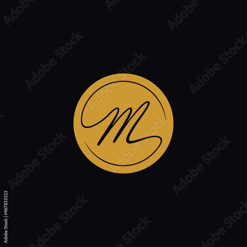 Luxury letter M vector logo in golden circle