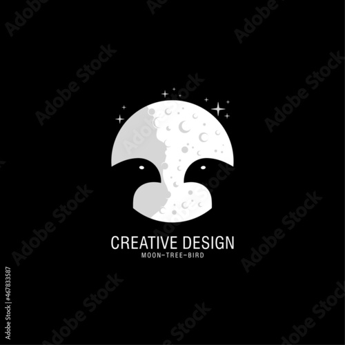 MOON, TREE AND BIRD vector logo creative design ideas