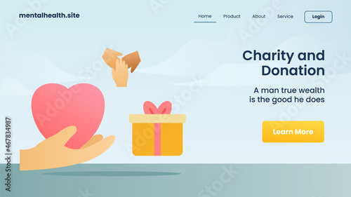 charity and donation landing page modern cartoon flat color style isolated background