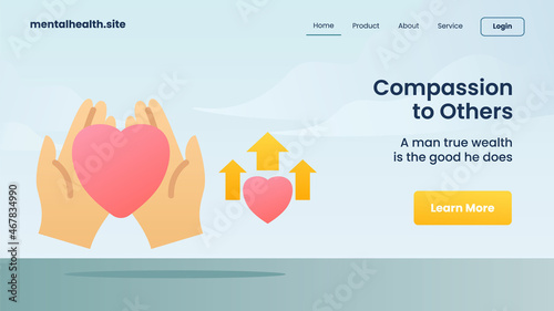 hand and heart symbol concept landing page modern cartoon flat color style isolated background