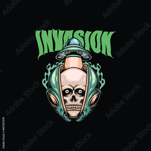 alien invasion illustration vector design