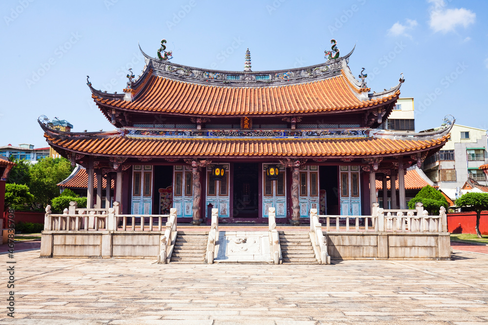Building view of Confucius Temple in Changhua, Taiwan. This is a historical heritage with a Chinese-style building that is over several hundred years old