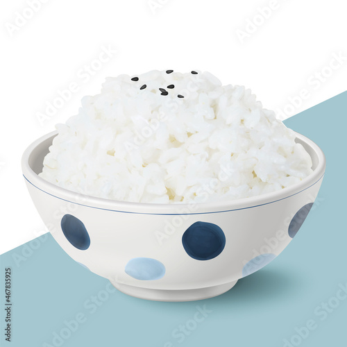 3d ceramic bowl with white rice