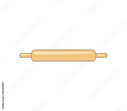 Rolling pin made of wood for rolling dough, vector illustration isolated.