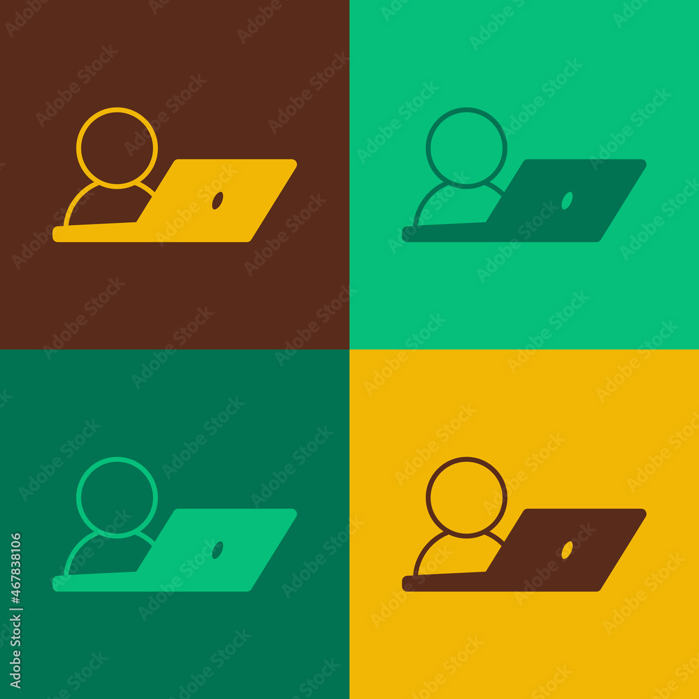 Pop art Video chat conference icon isolated on color background. Online meeting work form home. Remote project management. Vector Pop art Video chat conference icon isolated on color background. Online meeting work form home. Remote project management. Vector